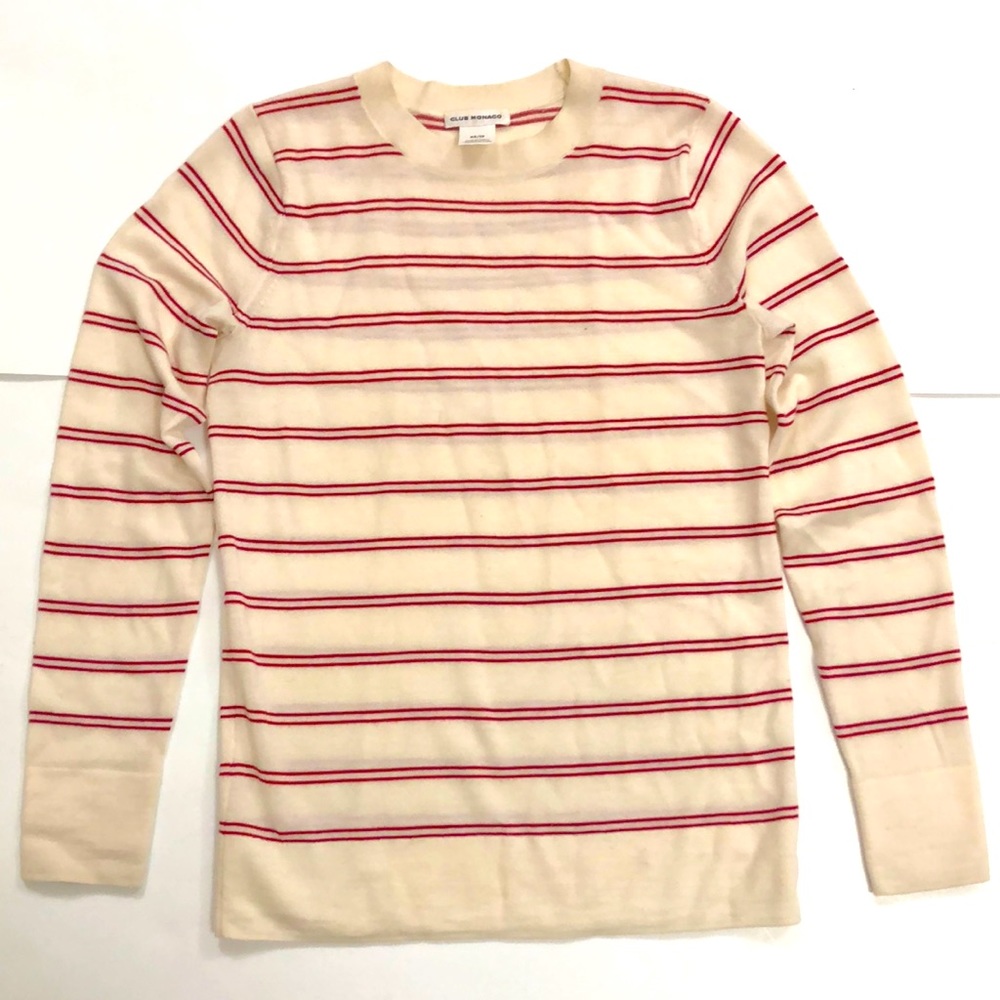 Club Monaco XS sweater cream thin red stripes crew neck Excellent Condition